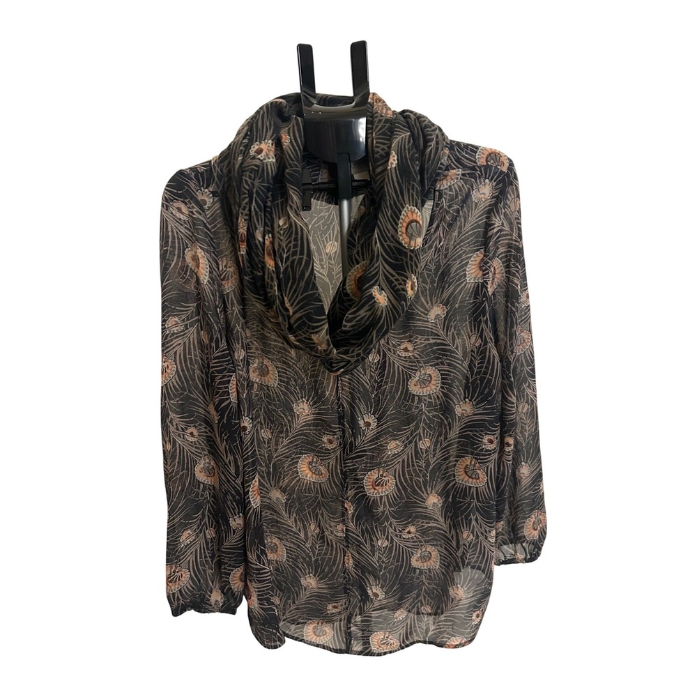 Chaps 2X Blue Paisley Print Sheer V Neck Long Sleeve Boho Tunic Top